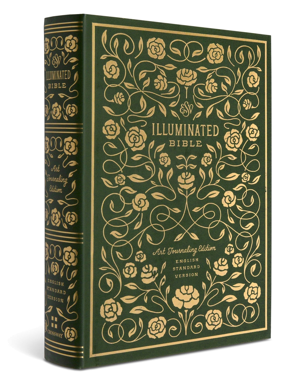 ESV Illuminated Bible, Art Journaling Edition (Hardcover, Green) cover shown at an angle