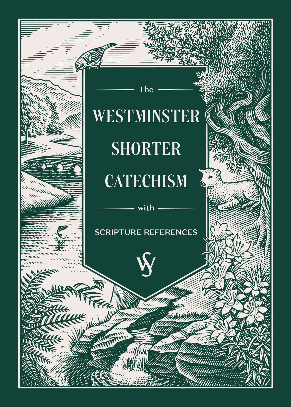 Book cover of 'The Westminster Shorter Catechism with Scripture References' featuring nature-themed illustrations.