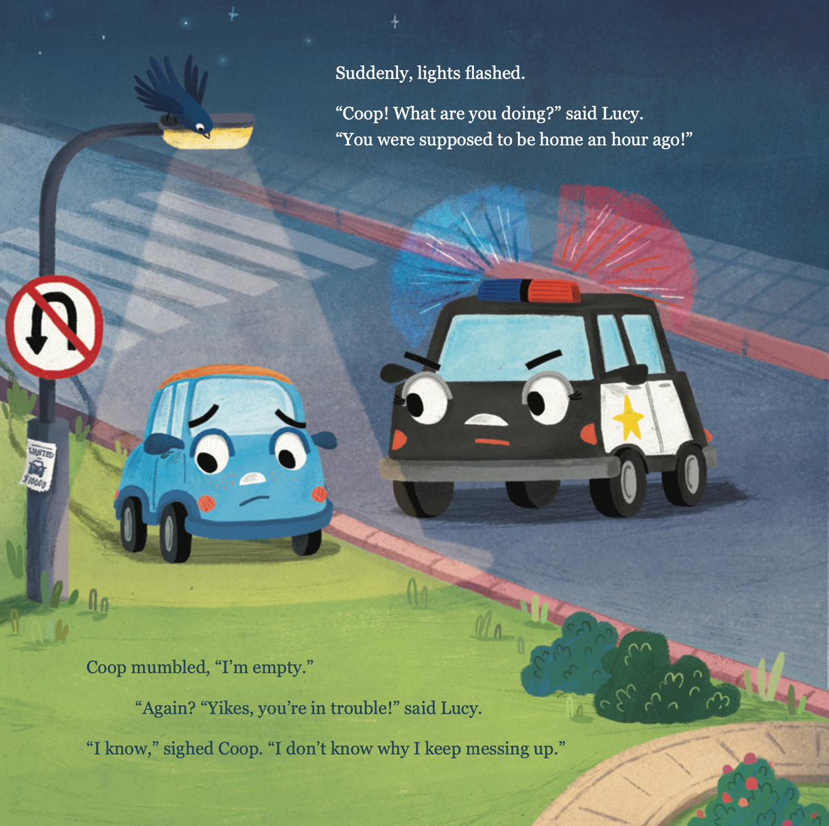 Illustrated interior spread from Coop Messes Up (The Wheelies)