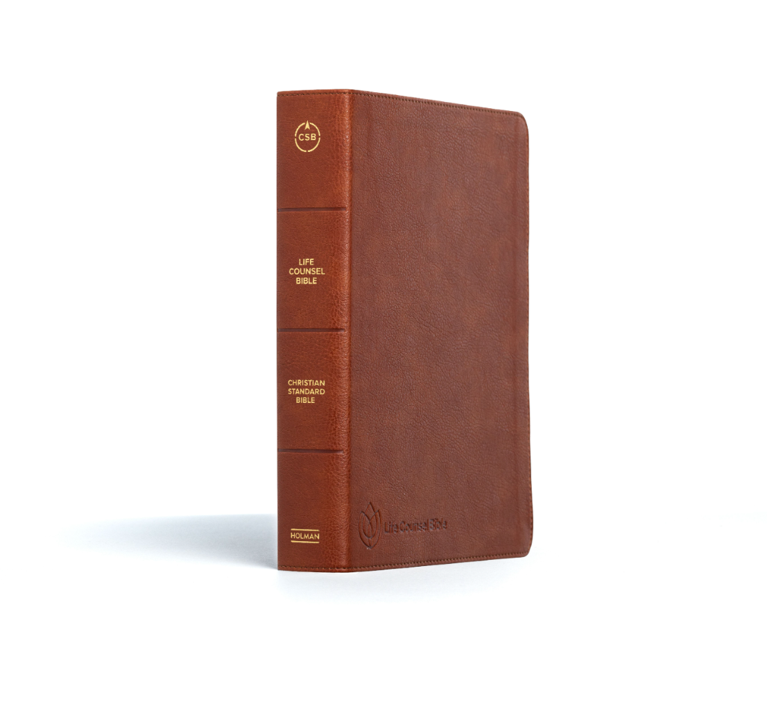 Spine view of CSB Life Counsel Bible, Burnt Sienna Leathertouch: Practical Wisdom for All of Life