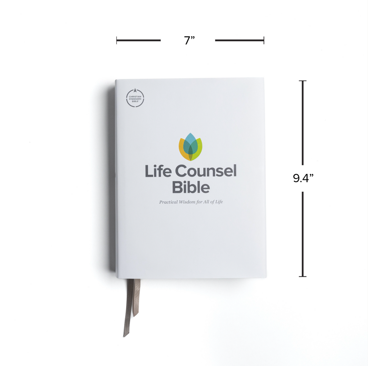 Front view of CSB Life Counsel Bible, Hardcover: Practical Wisdom for All of Life with its dimensions marked