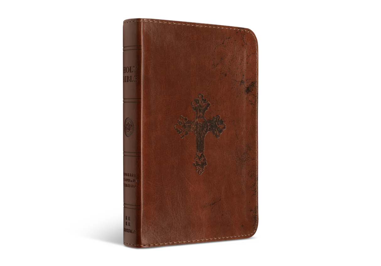 ESV Compact Bible (TruTone, Walnut, Weathered Cross Design)