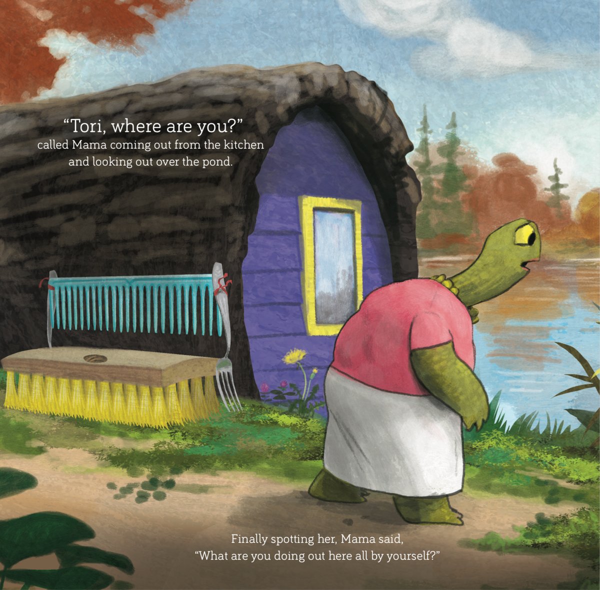 Illustrated interior spread from Tori Comes Out of Her Shell: When You Are Lonely (Good News for Little Hearts)