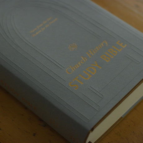 ESV Church History Study Bible (Hardcover) on a wooden table