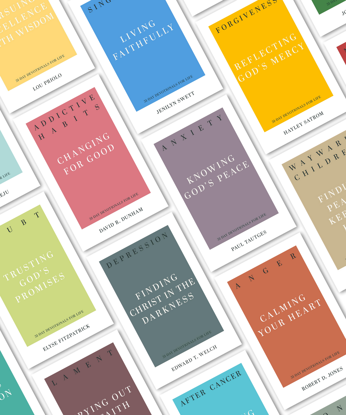 31-Day Devotionals for Life set with covers of Addictive Habits, Anxiety, Depression, Anger, Forgiveness and more