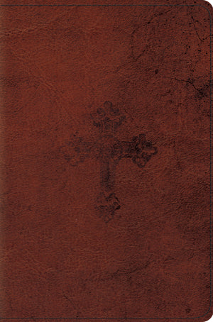 ESV Compact Bible (TruTone, Walnut, Weathered Cross Design) front cover (1024867729455)