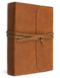 ESV Single Column Journaling Bible, Large Print (Natural Leather, Brown, Flap with Strap) cover shown at an angle