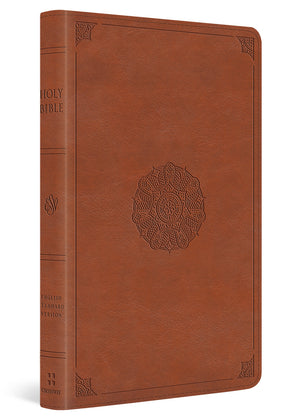 ESV Large Print Thinline Bible (Trutone, English Saddle, Emblem Design) cover image (8251950465224)