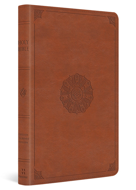 ESV Large Print Thinline Bible (Trutone, English Saddle, Emblem Design) cover image (8251950465224)