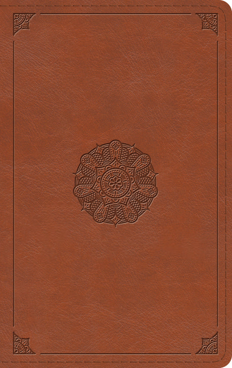 ESV Large Print Thinline Bible (Trutone, English Saddle, Emblem Design) front cover (8251950465224)