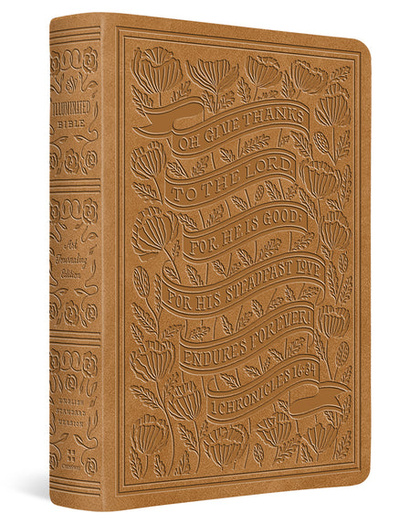 ESV Illuminated Bible, Art Journaling Edition (Trutone, Nubuck Caramel, 1 Chronicles 16:34 Design) cover image (8252155199688)