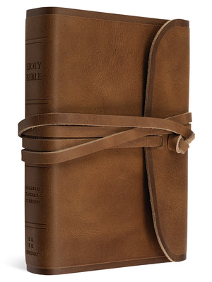 ESV Large Print Compact Bible, Red Letter (Natural Leather, Brown, Flap with Strap) cover image (8251951251656)