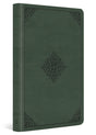 A dark gray embossed Bible with a textured cover and decorative corner and center diamond patterns, shown at a three-quarter angle on a white background.