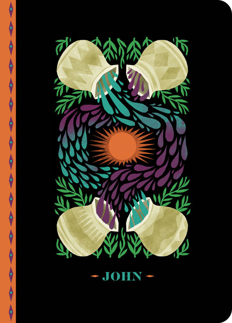 Notebook cover with abstract design and 'JOHN' branding on a black background