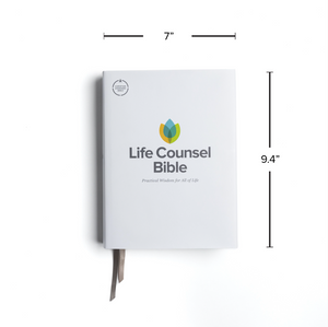 Front view of CSB Life Counsel Bible, Hardcover: Practical Wisdom for All of Life with its dimensions marked