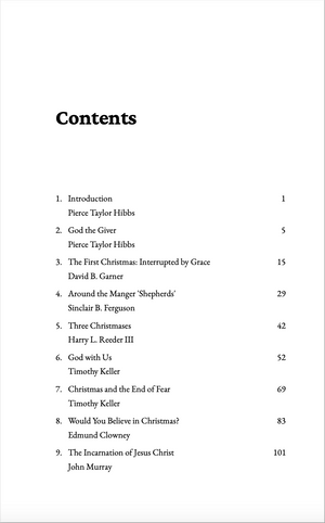 Table of contents page from The Dawn of Grace: Readings on Advent and the Incarnation