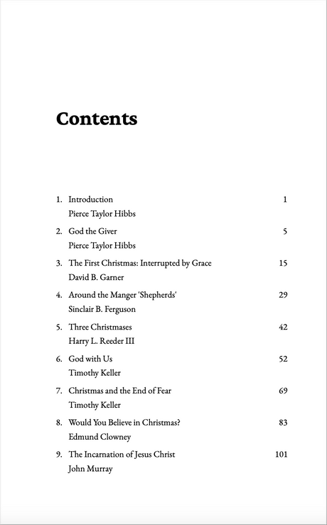 Table of contents page from The Dawn of Grace: Readings on Advent and the Incarnation