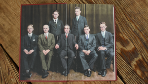 Interior page from J. Gresham Machen: A Biographical Memoir showing a historical group photograph
