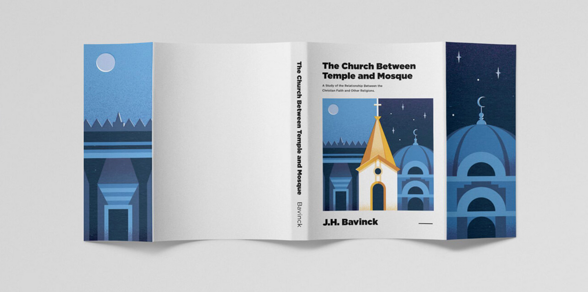 Mockup of the The Church Between Temple and Mosque dust jacket laid flat